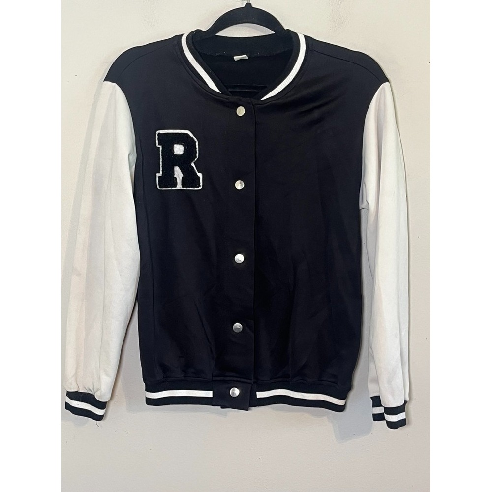 Retro Baseball Bomber Jacket S Colorblock Varsity Letter R Neutral Silky 90s